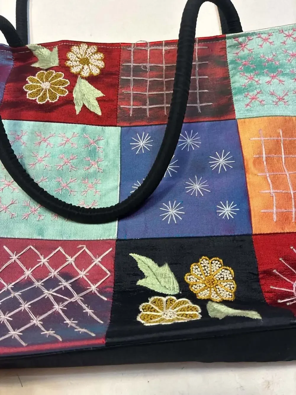 Circa Asia 100% Silk Embroidered Patchwork Tote Bag